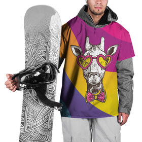 Накидка на куртку 3D с принтом Праздничный жираф в Петрозаводске, 100% полиэстер |  | Тематика изображения на принте: бабочка | животное | жираф | модный | очки | праздничный | рожки | сердечки | хипстер | шея