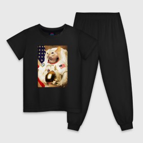 Детская пижама хлопок с принтом Cat Astronaut в Петрозаводске, 100% хлопок |  брюки и футболка прямого кроя, без карманов, на брюках мягкая резинка на поясе и по низу штанин
 | Тематика изображения на принте: nasa | space | америка | армстронг | астронавт | вселенная | киса | киска | космонавт | космос | кот | котейка | котенок | котэ | котя | кошка | лысый | полет | сфинкс