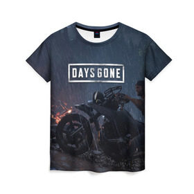Женская футболка 3D с принтом Days Gone в Петрозаводске, 100% полиэфир ( синтетическое хлопкоподобное полотно) | прямой крой, круглый вырез горловины, длина до линии бедер | 2019 | days gone | game | poster | ps4 | zombie | жизнь после | зомби | игра