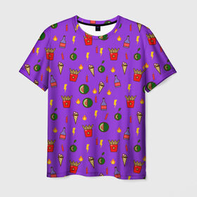 Мужская футболка 3D с принтом Слишком много всего 2 в Петрозаводске, 100% полиэфир | прямой крой, круглый вырез горловины, длина до линии бедер | арбуз | бомба | еда | картошка фри | кола | лайм | мороженое | огонь | полный принт