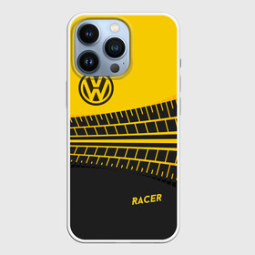 Чехол для iPhone 13 Pro с принтом Volkswagen в Петрозаводске,  |  | Тематика изображения на принте: racer | авто | автолюбитель. volkswagen | гонщик | желто черная | колесо | машина | след | фольксваген | шина