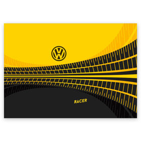 Поздравительная открытка с принтом Volkswagen в Петрозаводске, 100% бумага | плотность бумаги 280 г/м2, матовая, на обратной стороне линовка и место для марки
 | racer | авто | автолюбитель. volkswagen | гонщик | желто черная | колесо | машина | след | фольксваген | шина
