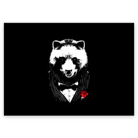 Поздравительная открытка с принтом Медведь авторитет в Петрозаводске, 100% бумага | плотность бумаги 280 г/м2, матовая, на обратной стороне линовка и место для марки
 | authority | bear | go | авторитет | аль капоне | бабочка | в носу | взгляд | галстук | графика | дикий | животное | иллюстрация | картинка | кольцо | костюм | красная | крестный | мафия | медведь | мода | отец