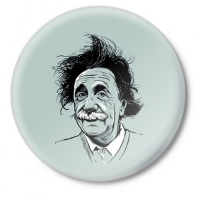 Значок с принтом Альберт Эйнштейн в Петрозаводске,  металл | круглая форма, металлическая застежка в виде булавки | Тематика изображения на принте: 