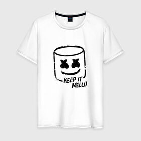 Мужская футболка хлопок с принтом Keep It Mello в Петрозаводске, 100% хлопок | прямой крой, круглый вырез горловины, длина до линии бедер, слегка спущенное плечо. | marshmallow | marshmello | диджей | маршмэллоу | музыка
