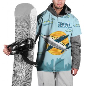 Накидка на куртку 3D с принтом Путешествия в Петрозаводске, 100% полиэстер |  | travel | город | небо | облака | путешествия | самолет | солнце | тревел | туризм