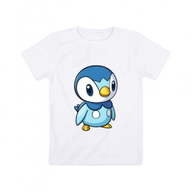 Детская футболка хлопок с принтом Piplup в Петрозаводске, 100% хлопок | круглый вырез горловины, полуприлегающий силуэт, длина до линии бедер | piplup | пингвин | пингвиненок | пиплуп | покемон | покемоны | синий