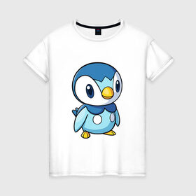 Женская футболка хлопок с принтом Piplup в Петрозаводске, 100% хлопок | прямой крой, круглый вырез горловины, длина до линии бедер, слегка спущенное плечо | piplup | пингвин | пингвиненок | пиплуп | покемон | покемоны | синий