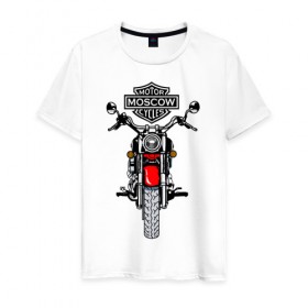 Мужская футболка хлопок с принтом Motor Moscow Cycles в Петрозаводске, 100% хлопок | прямой крой, круглый вырез горловины, длина до линии бедер, слегка спущенное плечо. | cycles | moscow | motor | байк | мотоцикл