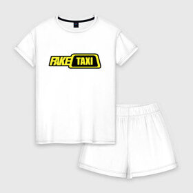 Женская пижама с шортиками хлопок с принтом fake taxi в Петрозаводске, 100% хлопок | футболка прямого кроя, шорты свободные с широкой мягкой резинкой | fake taxi | fakr | taxi | такси | фэйк | фэйк такси