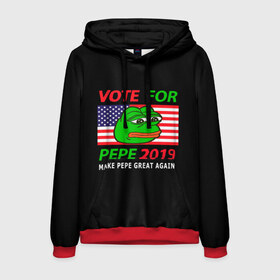 Мужская толстовка 3D с принтом Vote for pepe в Петрозаводске, 100% полиэстер | двухслойный капюшон со шнурком для регулировки, мягкие манжеты на рукавах и по низу толстовки, спереди карман-кенгуру с мягким внутренним слоем. | bad | dab | frog | good | kek | make pepe great again | pepe | sad | sad frog | vote for pepe | кек | лягушка | мем | мемы | пепе | со смыслом | фрог