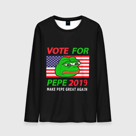 Мужской лонгслив 3D с принтом Vote for pepe в Петрозаводске, 100% полиэстер | длинные рукава, круглый вырез горловины, полуприлегающий силуэт | bad | dab | frog | good | kek | make pepe great again | pepe | sad | sad frog | vote for pepe | кек | лягушка | мем | мемы | пепе | со смыслом | фрог
