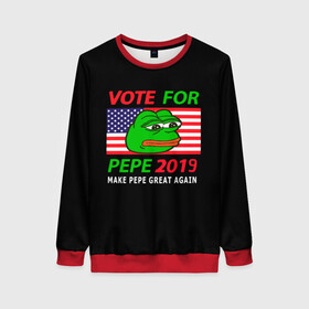 Женский свитшот 3D с принтом Vote for pepe в Петрозаводске, 100% полиэстер с мягким внутренним слоем | круглый вырез горловины, мягкая резинка на манжетах и поясе, свободная посадка по фигуре | bad | dab | frog | good | kek | make pepe great again | pepe | sad | sad frog | vote for pepe | кек | лягушка | мем | мемы | пепе | со смыслом | фрог