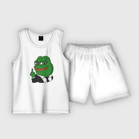 Детская пижама с шортами хлопок с принтом Pepe в Петрозаводске,  |  | bad | dab | frog | good | kek | make pepe great again | pepe | sad | sad frog | vote for pepe | кек | лягушка | мем | мемы | пепе | со смыслом | фрог
