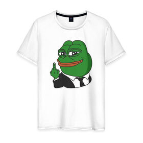 Мужская футболка хлопок с принтом Pepe в Петрозаводске, 100% хлопок | прямой крой, круглый вырез горловины, длина до линии бедер, слегка спущенное плечо. | bad | dab | frog | good | kek | make pepe great again | pepe | sad | sad frog | vote for pepe | кек | лягушка | мем | мемы | пепе | со смыслом | фрог