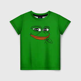 Детская футболка 3D с принтом Pepe в Петрозаводске, 100% гипоаллергенный полиэфир | прямой крой, круглый вырез горловины, длина до линии бедер, чуть спущенное плечо, ткань немного тянется | bad | dab | frog | good | kek | make pepe great again | pepe | sad | sad frog | vote for pepe | кек | лягушка | мем | мемы | пепе | со смыслом | фрог