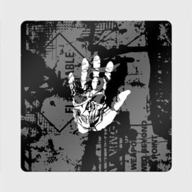 Магнит виниловый Квадрат с принтом Stop в Петрозаводске, полимерный материал с магнитным слоем | размер 9*9 см, закругленные углы | black | caution | gray | halloween | hand | skeleton | skull | stop | white | белый | предупреждение | рука | серый | скелет | хэллоуин | череп | черный