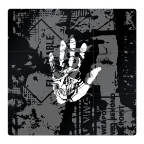 Магнитный плакат 3Х3 с принтом Stop в Петрозаводске, Полимерный материал с магнитным слоем | 9 деталей размером 9*9 см | black | caution | gray | halloween | hand | skeleton | skull | stop | white | белый | предупреждение | рука | серый | скелет | хэллоуин | череп | черный