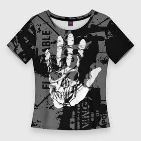 Женская футболка 3D Slim с принтом Stop Covid 19 в Петрозаводске,  |  | black | caution | gray | halloween | hand | skeleton | skull | stop | white | белый | предупреждение | рука | серый | скелет | хэллоуин | череп | черный