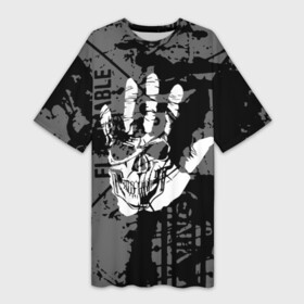 Платье-футболка 3D с принтом Stop Covid 19 в Петрозаводске,  |  | black | caution | gray | halloween | hand | skeleton | skull | stop | white | белый | предупреждение | рука | серый | скелет | хэллоуин | череп | черный