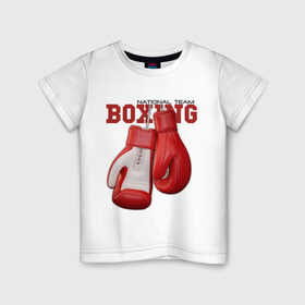 Детская футболка хлопок с принтом National Team Boxing в Петрозаводске, 100% хлопок | круглый вырез горловины, полуприлегающий силуэт, длина до линии бедер | Тематика изображения на принте: бокс | перчатки