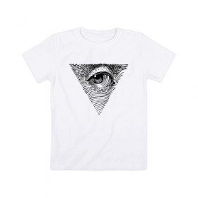 Детская футболка хлопок с принтом eye в Петрозаводске, 100% хлопок | круглый вырез горловины, полуприлегающий силуэт, длина до линии бедер | black | eye | minimalism | money | philosophy | pyramid | raster | supreme | usa | white | белый | глаз | деньги | доллар | минимализм | пирамида | растр | сша | философия | черный