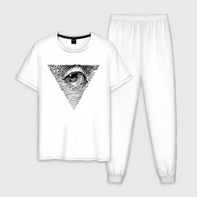 Мужская пижама хлопок с принтом eye в Петрозаводске, 100% хлопок | брюки и футболка прямого кроя, без карманов, на брюках мягкая резинка на поясе и по низу штанин
 | black | eye | minimalism | money | philosophy | pyramid | raster | supreme | usa | white | белый | глаз | деньги | доллар | минимализм | пирамида | растр | сша | философия | черный
