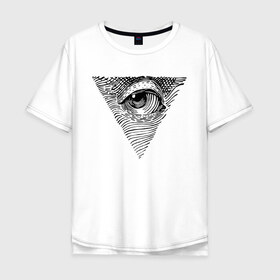 Мужская футболка хлопок Oversize с принтом eye в Петрозаводске, 100% хлопок | свободный крой, круглый ворот, “спинка” длиннее передней части | black | eye | minimalism | money | philosophy | pyramid | raster | supreme | usa | white | белый | глаз | деньги | доллар | минимализм | пирамида | растр | сша | философия | черный