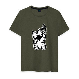 Мужская футболка хлопок с принтом Anarchist Cat Molotov Cocktail в Петрозаводске, 100% хлопок | прямой крой, круглый вырез горловины, длина до линии бедер, слегка спущенное плечо. | banksy | анархист | анархия | бутылка | бэнкси | граффити | киса | киска | коктейль молотова | кот | котейка | котенок | котик | котэ | котя | кошка