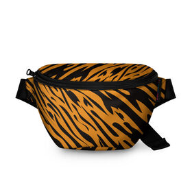 Поясная сумка 3D с принтом Тигр в Петрозаводске, 100% полиэстер | плотная ткань, ремень с регулируемой длиной, внутри несколько карманов для мелочей, основное отделение и карман с обратной стороны сумки застегиваются на молнию | животное | зверь | кардашьян | ким | кот | лев | оранжевый | полосы | рыжий | тигр | черный