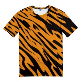 Мужская футболка 3D с принтом Тигр в Петрозаводске, 100% полиэфир | прямой крой, круглый вырез горловины, длина до линии бедер | животное | зверь | кардашьян | ким | кот | лев | оранжевый | полосы | рыжий | тигр | черный