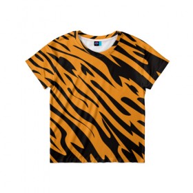 Детская футболка 3D с принтом Тигр в Петрозаводске, 100% гипоаллергенный полиэфир | прямой крой, круглый вырез горловины, длина до линии бедер, чуть спущенное плечо, ткань немного тянется | животное | зверь | кардашьян | ким | кот | лев | оранжевый | полосы | рыжий | тигр | черный