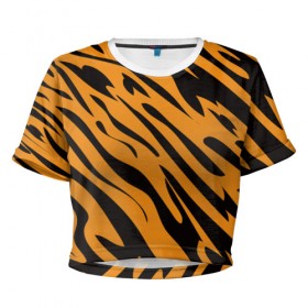 Женская футболка 3D укороченная с принтом Тигр в Петрозаводске, 100% полиэстер | круглая горловина, длина футболки до линии талии, рукава с отворотами | животное | зверь | кардашьян | ким | кот | лев | оранжевый | полосы | рыжий | тигр | черный
