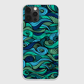 Чехол для iPhone 12 Pro Max с принтом Морская пучина в Петрозаводске, Силикон |  | абстракция | волны | зеленый | круг | линии | море | полосы | синий