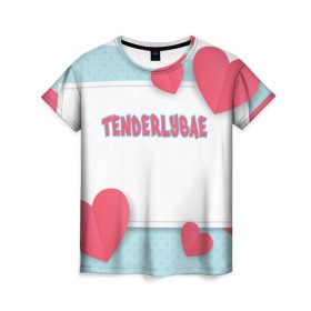 Женская футболка 3D с принтом Tenderlybae в Петрозаводске, 100% полиэфир ( синтетическое хлопкоподобное полотно) | прямой крой, круглый вырез горловины, длина до линии бедер | tenderlybae | twitch | амина | бэйби | в маске | малышка | мирзоева | мэйби | нежная | стримерша | тендерлибае | тендерлибэй