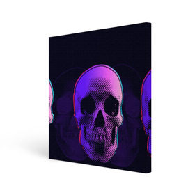 Холст квадратный с принтом Токсичный череп в Петрозаводске, 100% ПВХ |  | 3d | 3д | голограмма | иллюзия | кости | розовый | синий | скелет | ультра | фиолетовый | череп | черный