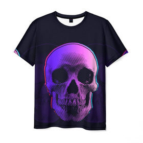 Мужская футболка 3D с принтом Токсичный череп в Петрозаводске, 100% полиэфир | прямой крой, круглый вырез горловины, длина до линии бедер | 3d | 3д | голограмма | иллюзия | кости | розовый | синий | скелет | ультра | фиолетовый | череп | черный