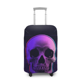 Чехол для чемодана 3D с принтом Токсичный череп в Петрозаводске, 86% полиэфир, 14% спандекс | двустороннее нанесение принта, прорези для ручек и колес | 3d | 3д | голограмма | иллюзия | кости | розовый | синий | скелет | ультра | фиолетовый | череп | черный