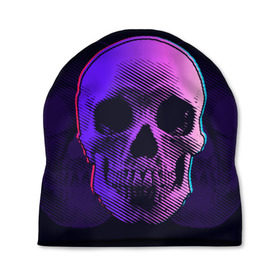 Шапка 3D с принтом Токсичный череп в Петрозаводске, 100% полиэстер | универсальный размер, печать по всей поверхности изделия | 3d | 3д | голограмма | иллюзия | кости | розовый | синий | скелет | ультра | фиолетовый | череп | черный
