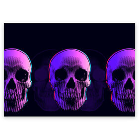 Поздравительная открытка с принтом Токсичный череп в Петрозаводске, 100% бумага | плотность бумаги 280 г/м2, матовая, на обратной стороне линовка и место для марки
 | 3d | 3д | голограмма | иллюзия | кости | розовый | синий | скелет | ультра | фиолетовый | череп | черный