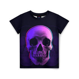 Детская футболка 3D с принтом Токсичный череп в Петрозаводске, 100% гипоаллергенный полиэфир | прямой крой, круглый вырез горловины, длина до линии бедер, чуть спущенное плечо, ткань немного тянется | 3d | 3д | голограмма | иллюзия | кости | розовый | синий | скелет | ультра | фиолетовый | череп | черный