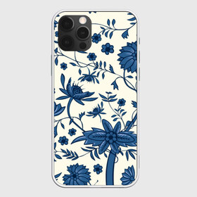 Чехол для iPhone 12 Pro Max с принтом Цветочная фантазия в Петрозаводске, Силикон |  | белый | листья | отпуск | природа | синий | цветы