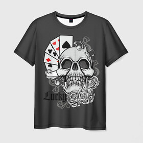 Мужская футболка 3D с принтом Lucky в Петрозаводске, 100% полиэфир | прямой крой, круглый вырез горловины, длина до линии бедер | lucky | буны | веер | винтаж | графика | дизайн | игра | игральные | иллюстрация | казино | картинка | карты | крести | масть | мода | надпись | орнамент | пики | покер | рисунок | сердце | символ | стиль