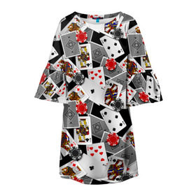 Детское платье 3D с принтом Игральные карты в Петрозаводске, 100% полиэстер | прямой силуэт, чуть расширенный к низу. Круглая горловина, на рукавах — воланы | буны | вольты | графика | дамы | десятки | игра | игральные | иллюстрация | казино | картинка | карты | коллаж | короли | красные | крести | масть | мода | орнамент | пики | покер | разбросаны | рисунок