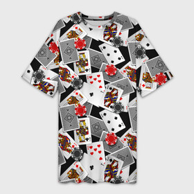 Платье-футболка 3D с принтом Игральные карты в Петрозаводске,  |  | буны | вольты | графика | дамы | десятки | игра | игральные | иллюстрация | казино | картинка | карты | коллаж | короли | красные | крести | масть | мода | орнамент | пики | покер | разбросаны | рисунок