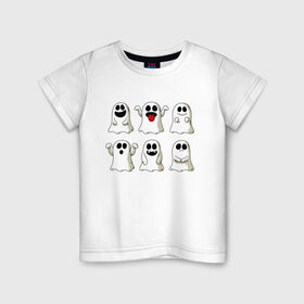 Детская футболка хлопок с принтом Ghost в Петрозаводске, 100% хлопок | круглый вырез горловины, полуприлегающий силуэт, длина до линии бедер | Тематика изображения на принте: fear | ghost | halloween | horror | приведение | призрак | ужас | хэллоуин
