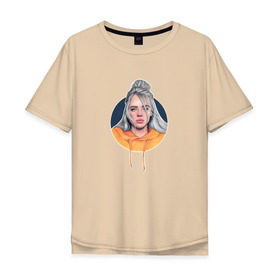 Мужская футболка хлопок Oversize с принтом Billie Eilish в Петрозаводске, 100% хлопок | свободный крой, круглый ворот, “спинка” длиннее передней части | music | pop | айлиш | билли | музыка