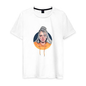 Мужская футболка хлопок с принтом Billie Eilish в Петрозаводске, 100% хлопок | прямой крой, круглый вырез горловины, длина до линии бедер, слегка спущенное плечо. | music | pop | айлиш | билли | музыка