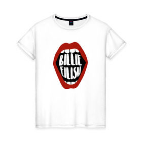Женская футболка хлопок с принтом Billie Eilish в Петрозаводске, 100% хлопок | прямой крой, круглый вырез горловины, длина до линии бедер, слегка спущенное плечо | music | pop | айлиш | билли | музыка