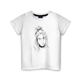 Детская футболка хлопок с принтом Billie Eilish в Петрозаводске, 100% хлопок | круглый вырез горловины, полуприлегающий силуэт, длина до линии бедер | Тематика изображения на принте: music | pop | айлиш | билли | музыка